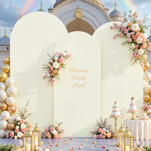 Elfenbeinfarbene Bogen-Abdeckungen, Set mit 3 Stück, für Hochzeit, Babyparty, Geburtstag, Party, Bögen, Abdeckung, 1,8 m, 1,8 m, 2 m, Bogenständer, Spandex, Brautparty-Dekoration