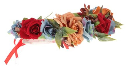 Mikinona Blumenkranz Haarband Mit Naturgetreuen Rosen Regenbogen Haarschmuck Für Damen Und Mädchen Bunter Blumenreif Für Urlaub Und Landhausstil Feenhaftes Accessoire