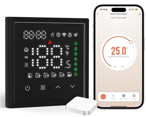 BSEED Smart Zigbee Thermostat Heizung, Digital Programmierbar Elektrische Fußbodenheizung Thermostate, Raumthermostat, Kompatibel mit Alexa/Google/Smart Life/Tuya, Schwarz (Tuya Hub benötigt)