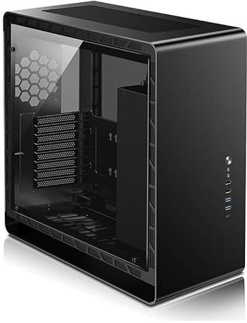 Jonsbo UMX6S Midi-Tower Case per PC – Nero | Case PC E-ATX in alluminio e acciaio con pannello laterale in vetro temperato, I/O frontale USB-C