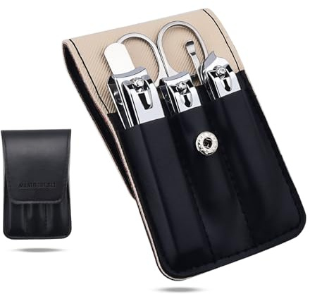 Lovvknd Nail Clippers Set for Men Women Manicure Set with Leather Case, 6 Pcs Travel Nail Kit Stainless Steel Pedicure Set Nail Care Grooming Kits, Idea Gift for Mom Dad Christmas Birthday, Dark Black