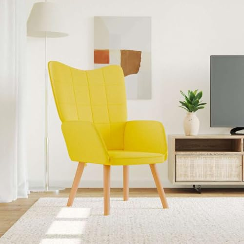 Teenpull Relaxsessel Senfgelb Stoff, Moderner Accent Chair für Wohnzimmer, Bequemer Lesesessel mit Schaumstoffpolsterung, Robuster Armlehnstuhl aus Massivholz und Stahl, Gemütlicher Schlafzimmerstuhl