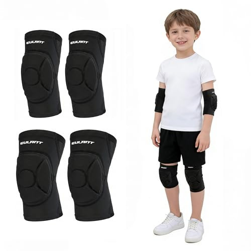 EULANT Souple Genouillères et Coudières pour Enfants/Adolescents, Ensemble de Protections Extensibles pour Danse, Gardien de but, Volley-ball, Football, VTT, Patinage, Cyclisme, Patinage, S