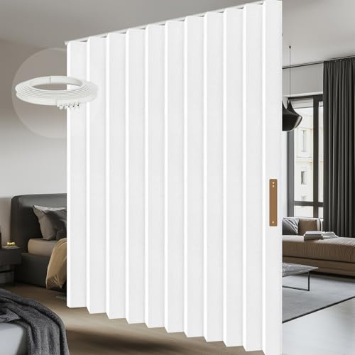AJAZZ Raumteiler Vorhang mit Deckenmontage auf Schienen, Flexibler Sichtschutz, Für Wohnzimmer & Schlafenzimmer, Weiß, H243 x B254 cm (1er Pack)