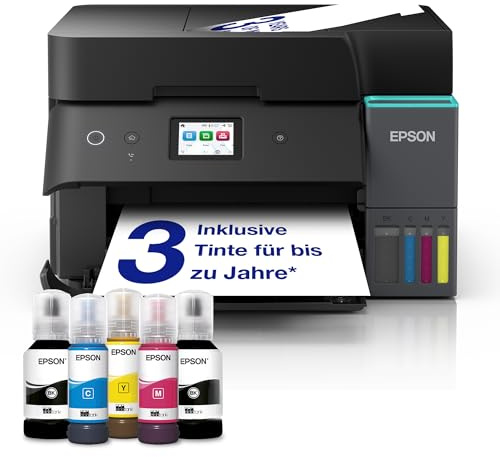 Epson EcoTank ET-4955 A4-Multifunktionsdrucker mit Wi-Fi & AirPrint Tintentank, automatischem Dokumenteneinzug, Duplexdruck, Scannen, Kopieren & Fax, bis zu 3 Jahre Tinte im Lieferumfang enthalten