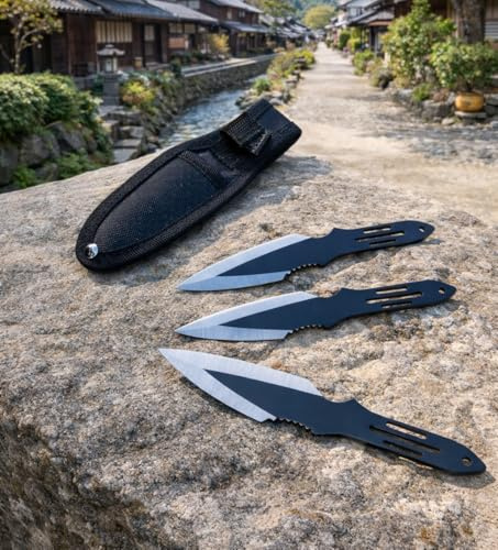 Thommys Things NEU 3er Kunai Set Wurfmesser Holster Speapoint Klinge Gesamtlänge Inkl. Condura Für Sammler Ninja Japan Outdoor Wurfsport Fans Sport, Schwarz, Silber, 15cm