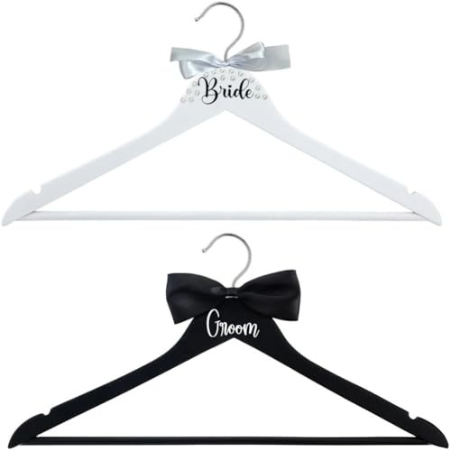 Wudaizhi 2er-Set Kleiderbügel Für Braut Und Bräutigam, Hölzerne Kleiderbügel Für Brautkleid Und Anzug Fliege, Handgelenkschmuck, Und Hemd/Smoking-kleiderbügel, Geschenkidee Für Die Brautparty