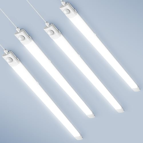 Struxly 4 Stück LED Feuchtraumleuchte 115cm mit Bewegungsmelder,6500K Kaltweiß LED Sensor Röhre,40W 4000LM Röhrelampe,IP65 Wasserdicht Leuchtstoffröhre,Feuchtraumlampe für Garage Keller Treppe Flur