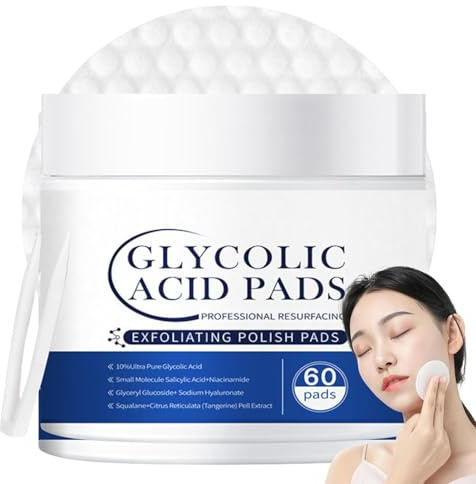 Glycolic Acid Resurfacing Pads - 10% Glycolic Acid Exfoliating Facial Pads - Face Cleansing Pad - Face Toner Wipe Wash,Deep Pore Clearing, Soft Skin (60 Pack)