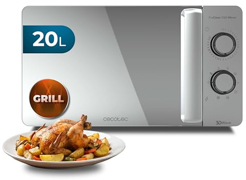 Cecotec Microondas con Grill ProClean 3160 Mirror Wave. 700W, 6 Niveles, Grill 800W, Capacidad 20L, Revestimiento Ready2Clean para mejor Limpieza, Tecnología 3DWave, Temporizador, Diseño Efecto Espejo