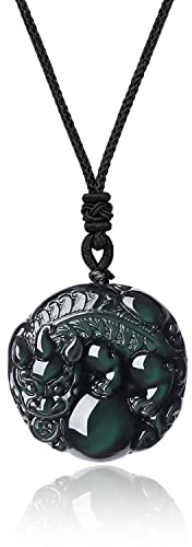COAI Collier Animal Chinois Pendentif Pixiu Amulette Obsidienne Cordon Ajustable Unisexe