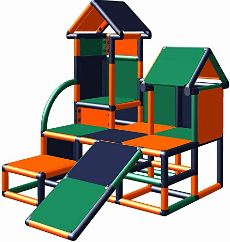 Move and stic Indoor & Outdoor Klettergrüst Luise für Kleinkinder ab 12 Monate als Möbel und Motorikschule im Kinderzimmer einsetzbar (orange-grün-titangrau)
