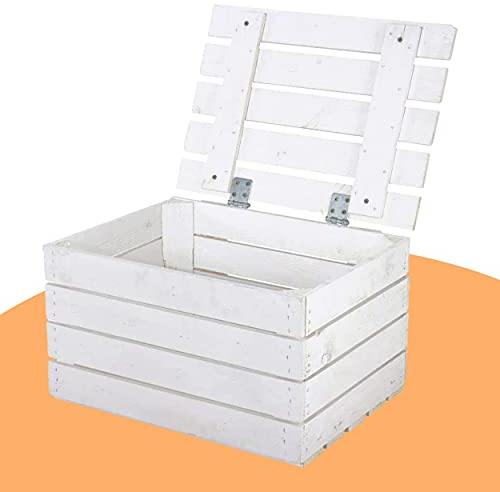 Obstkisten Online Weiße Holztruhe mit Deckel - 48x36x28 cm - NEU - Kinderzimmer mit Spielzeugkiste weiß, für Lego, Decken, Kuscheltiere & mehr