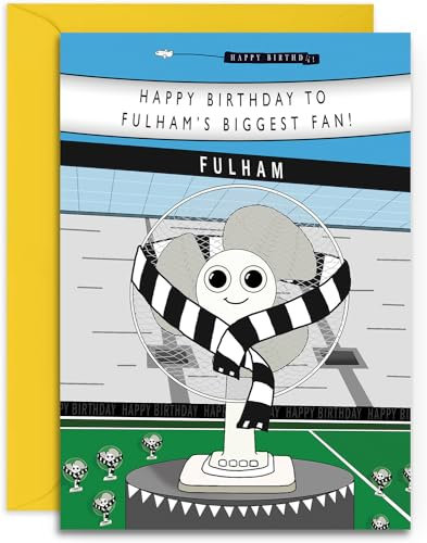 Olivia Samuel Geburtstagskarte mit Fulham-Fußball-Fan-Motiv, glänzend, mittelgroß, A5-Format, 148 mm x 210 mm, mit Haftklebung