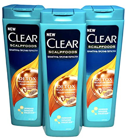 3x200ml CLEAR Shampo DETOX Scalfoods YELLOW,Entgiftung Feuchtigkeitsspendendes Antischuppen, Sparpack, für Frauen
