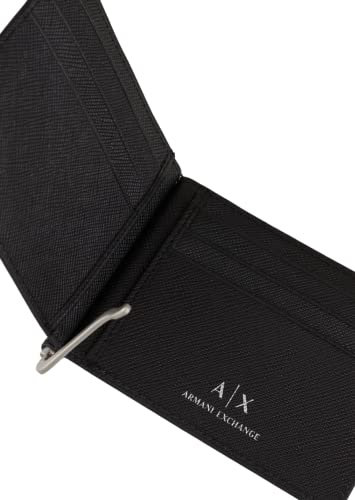 A|X ARMANI EXCHANGE Armani Exchange Plate Logo in pelle Saffiano Bifold con fermasoldi, nero