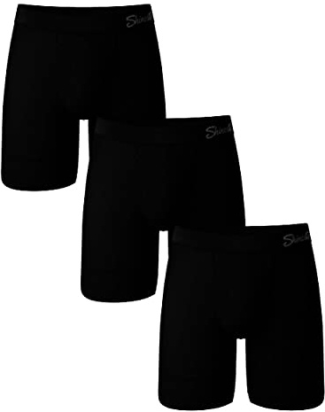 Shinesty Long Leg Boxer Briefs for Men Pack of 3 - Hammock Support Pouch Underwear For Men - Large, Black
