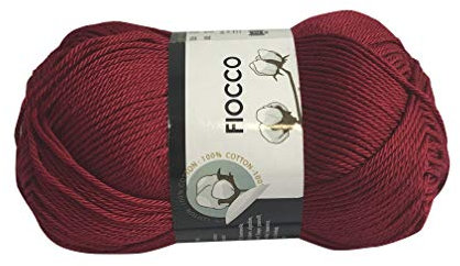 filati italiani Cotone Fiocco. 100% Cotton, 50g (125m) per Uncinetto e Maglieria (Bordeaux 7289)
