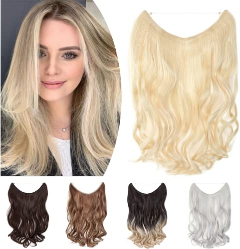 SEGO 50cm Secret Hair Extensions Haarverlängerungen 1 Stück Haare Haarteil mit unsichtbarer Draht gelockte Invisible gewellt Gebleichtes Blond