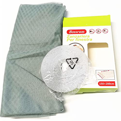 Bossram Zanzariera Per Finestra 150 X 200 cm Colore Grigio, Regolabile, Ritagliabile