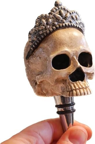 Venture Vehicles Gothic Wine Bottle Stopper | Resin Skull with Silver Tiara | Halloween Party Decorations