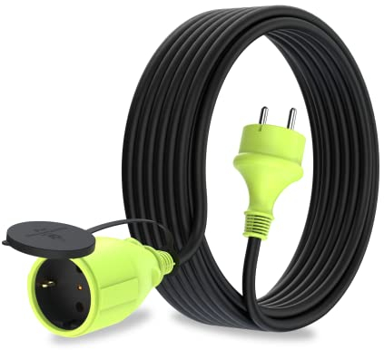 MutecPower 10m Rallonge avec Prise Schuko pour Usage extérieur Câble étanche IP44 H05RR-F3G 1,5 mm² Prise de Contact de Protection Prolongateur électrique pour l'extérieur 10 mètres Noir/Vert
