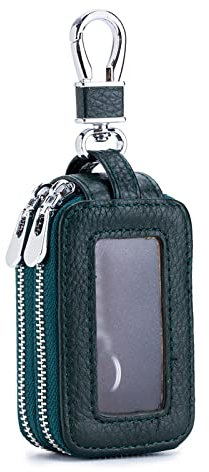 PORRASSO Astuccio Portachiavi Vera Pelle Auto Del Sacchetto Portachiavi Doppia Cerniera Portatile Raccoglitore Chiave Car Key Case per Uomo Donna Verde
