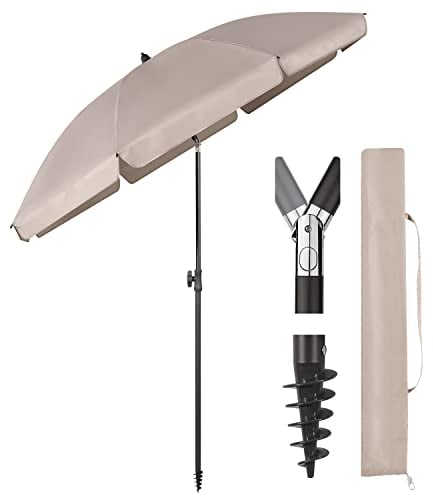 Sekey Sombrilla de 180 cm para balcón con casquillo de suelo y funda protectora, ajuste de inclinación y altura, sombrilla de playa para balcón, jardín y terraza, protección solar redonda UPF 50+