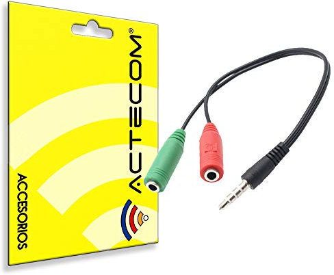 actecom® Cable Adaptador Divisor de Audio y Micrófono Jack 3.5mm 1 Macho a 2 Hembras para Mando de Consolas