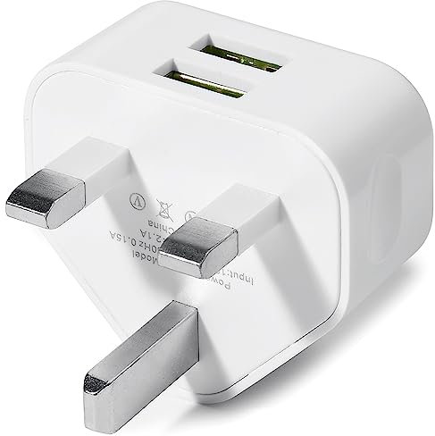 FENERGY SHOP USB Charger Plug - UK Dual-Port USB Adapter for Cell Phone, Tablet & More - 2.1A/10.5W, Smart IC Technology, Short Circuit Protection