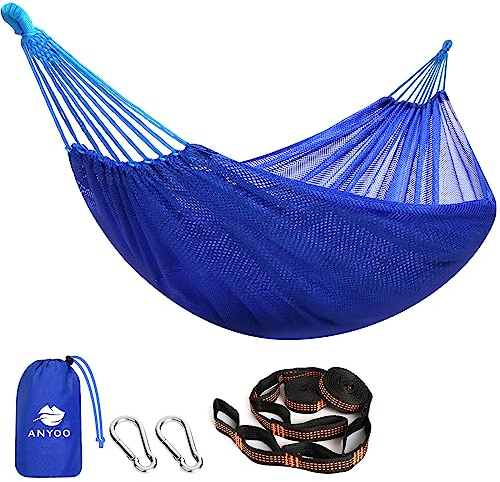 Anyoo Große Netz Hängematte 320x150cm, Atmungsaktives Cool-Mesh Hängematte mit Baumgurten für Outdoor Camping Garten Wandern Rucksacktouren
