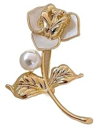 Gimiro Damen Brosche geklügelte Kamelie Strass Perlen Rosen Anstecknadeln Blazer Kleid Clipper für Hochzeit Modeaccessoires (N)