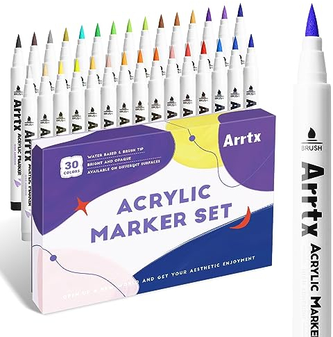 Arrtx 30 Colors Acrylic Paint Pens for Rock Painting, Extra Fine Tip Paint Markers for Rock Painting, Ceramic, Glass, Canvas, Mug, Wood, Easter Egg, Waterproof Paint DIY Crafts Making 30B