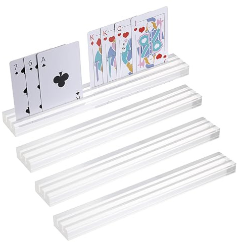 OwnMy Set mit 4 transparenten Acryl-Kartenhaltern für Spielkarten Spielkartenständer mit doppelten Rillen, Spielkartenhalter Ständer mit 2 Kartenfächern Spielkartenhalter Decks Spielkarten Organizer