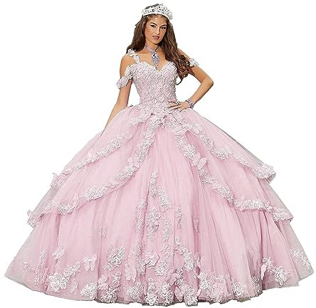 CLcaojun Robe de bal brodée Robes de Quinceanera à plusieurs niveaux Doux 16 Robe de princesse de soirée de bal, rose clair, 34