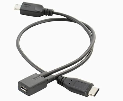 Traovien Câble répartiteur micro USB, micro USB femelle vers mâle et USB de type C mâle en Y, câble de charge (20,3 cm/30,5 cm, 1 pièce)