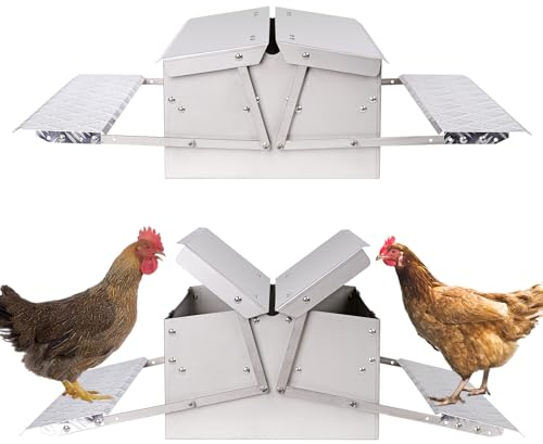 MUALROUS 25LB Futterautomat Hühner Rattensicher Hühner Futterspender Automatischer Trittplatte Hühnerfütterung Trog Rattenschutz Doppelseitige Trittplatte Auto Geflügelfütterer