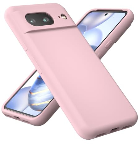 OHLIGIA Compatible with Pixel 8 Liquid Silicone Case Slim Protective 3 Layer Shockproof Phone Cover with Anti-Scratch Soft Microfiber Lining for Pixel 8 (2023) (6.2 Inches) (Pink Sand)