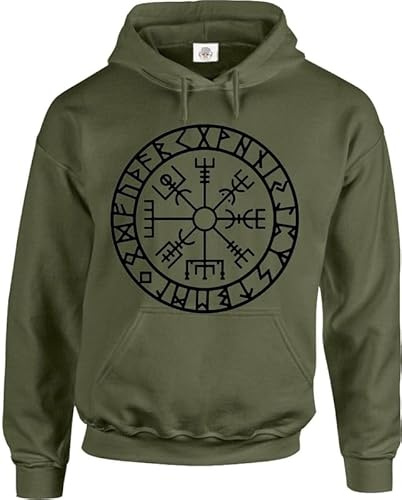 Darkwear Vegvisir Compass Kapuzenpullover mit keltischem YGGDRASIL Baum des Lebens, Tribal-Kapuze, Vegvisir Kompass, XXL