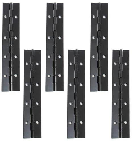Hordion 6 bisagras de piano de 8 pulgadas resistentes, bisagras continuas negras de 0.04 pulgadas de grosor, bisagras plegables con tornillos para puerta de armario, caja de almacenamiento, barcos