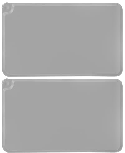 Newofview 2 Stücke Hund Katze Fütterungsmatte, Napfunterlage Silikon, wasserdichte rutschfeste Haustier Fütterung Matte Tiernapf Matte für Hund und Katze, 48x30cm(Grau)