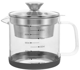 BinaryABC Yogurt & Nut Milk Stainless Steel Strainer, Glass Teapot with Mesh Filter, 1L, One Size, Dishwasher Safe