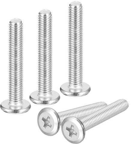 sourcing map M5x30mm 10Pcs 304 Stainless Steel Phillips Drive Machine Screw | Flat Round Head, Full Thread, Bright Finish, Phillips Head Screws, Furniture Screw Connection Bolt Screw