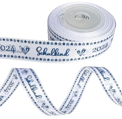 2pcs Webband Schulkind 2025 in blau,für Schultüten und Einschulungsgeschenke 16 mm breit,für Junge und Mädchen Kindergarten Schule - 12 Yards