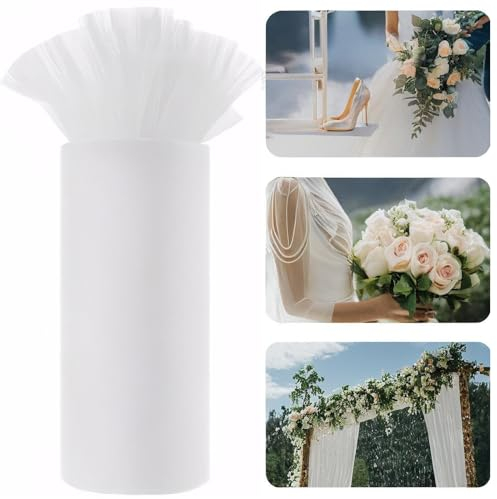 Tayuvira Weiß Tüllstoff Rolle Tüll Hochzeit,30CM x 91.5M Tüll Rollen Stoff Tüllband Tisch Deko Polyester Tüll Rolle Dekostoff, Tüll Tischband für DIY Tutu Rock Handwerk Party Deko Crafts Geschenk