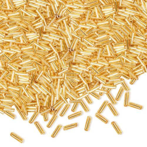 4000 Stück Gold Röhrenperlen 2x7mm Rocailles Perlen für Armbänder, Gerade Lange Tube Glasperlen Kleine Bastelperlen für DIY Halskette Ohrring Handwerk