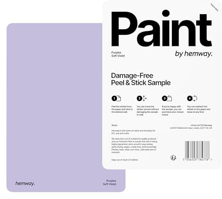 Hemway - Peel & Stick Sample for Our Interior Paint - Soft Violet Purple | A5 Damage-Free, Accurate Colour Swatch | Test Our Matt Finishes for Interior Decor | Easy to use and eco-friendly