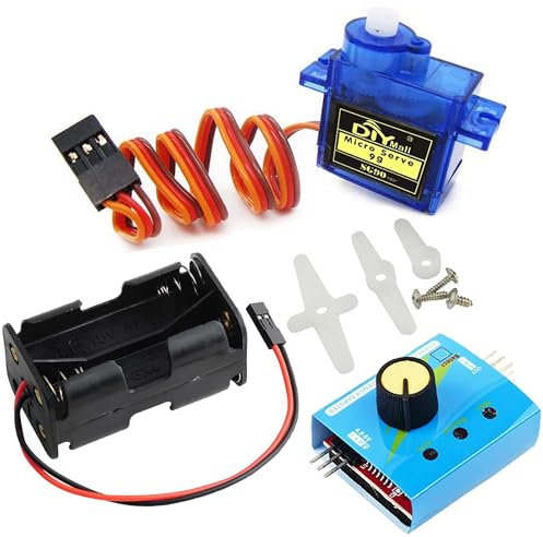 Wishiot Servomotor Tester Kit SG90 9g Micro Servo 180 Grad + RC Micro Servo Tester Controller mit Netzteilkoffer 4AA Batteriehalter Gehäuse mit JR-Anschluss