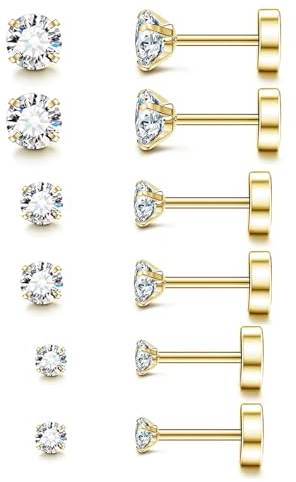 Hebterrka 6 Stück Helix & Tragus Piercings Schmuck Set, Tragus Piercing Ring,Gold Silber Edelstahl, Creolen Muschel, Nase Lippen Ring, für Damen Männer