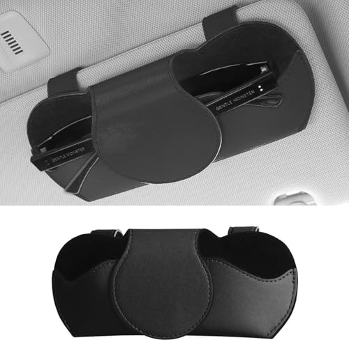 ANBOO Brillenhalter Für Auto, Auto Sun Visor Aufbewahrungstasche, Hochwertiges PU Leder Brillenetui Mit Magnetverschluss Universelles Design Passt in Alle Fahrzeuge (schwarz)